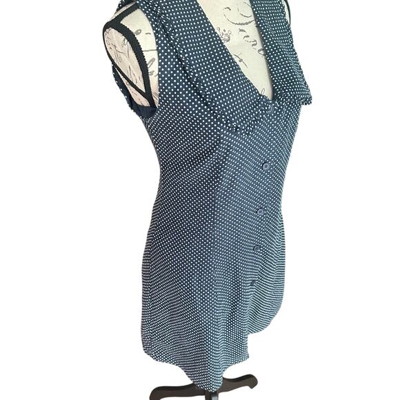 NWT Caroline Constas Gabriella  Preppy Linen Blue, White Polka Dot Dress, Size 4 - Picture 10 of 11